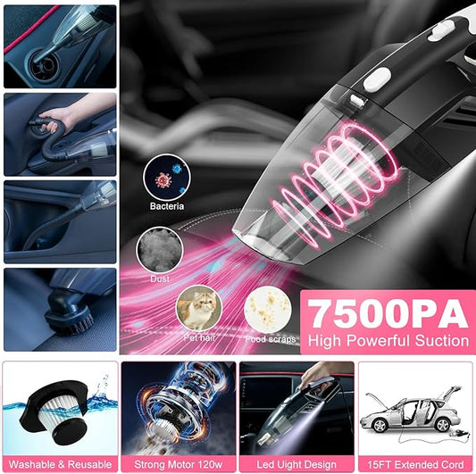 AUTODECO 39Pcs Car Cleaning Wash Kit Interior Detailing Cleaner Kit with High Power Handheld Vacuum, Brush Set, Windshield Tool, Duster, Towels, Tire Brush, Complete Car Care Tools, Pink