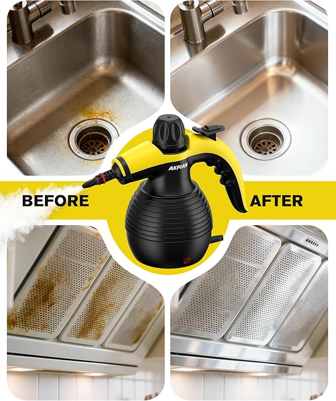 Handheld Steam Cleaner, 1050W Multipurpose Portable Steam Cleaner with 10 Accessories, Chemical-Free High Pressure Steamer for Tile, Grout, Floor, Kitchen, Bathroom, Car Interior, Windows