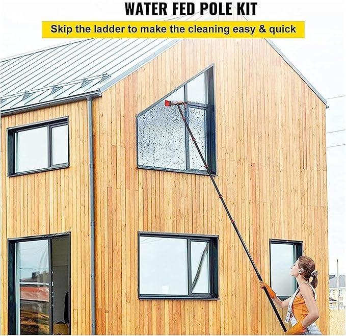 Water Fed Telescopic Window Cleaning Pole, 30ft Brush Cleaner for Trucks, Conservatory Roof, Photovoltaic Panel, Roof Cleaning Tools Kit