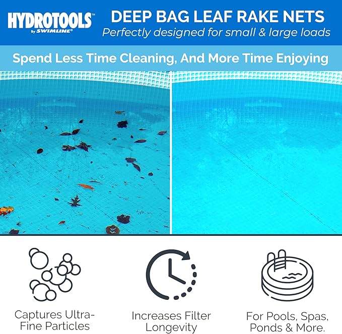SWIMLINE HYDROTOOLS 8040 Leaf Net For Inground Above Ground Pool Pond | Extra Large Skimmer Net Cleaning Tool & Ultra Fine Deep Mesh Bag | Durable Reinforced Plastic Frame | For Debris Bugs Pickup