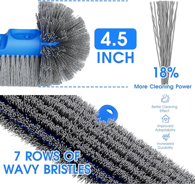 3-in-1 Pool Cleaning Kit Full Set - 18in Rounded End Pool Brush & Ergonomic Pool Vacuum Head with Wheels& Pool Nylon Net Fine Mesh for Above Ground In-ground Pools, Spas, Hot Tubs