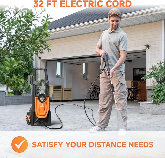 Giraffe Tools Electric Pressure Washer, 4 Quick-Connect Nozzles, Foam Cannon for Cars/Patios/Driveways/Fences, 2400 Max PSI 2.3 GPM 30FT