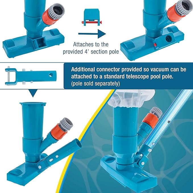 U.S. Pool Supply Above Ground Pool Vacuum Cleaner, Manual Pool Vacuum Cleaner, Spa Cleaner for Hot Tub, Ponds - 5 Section 4ft Pole, Mesh Leaf Bag, Telescopic Pole Attachment - Attaches to Garden Hose