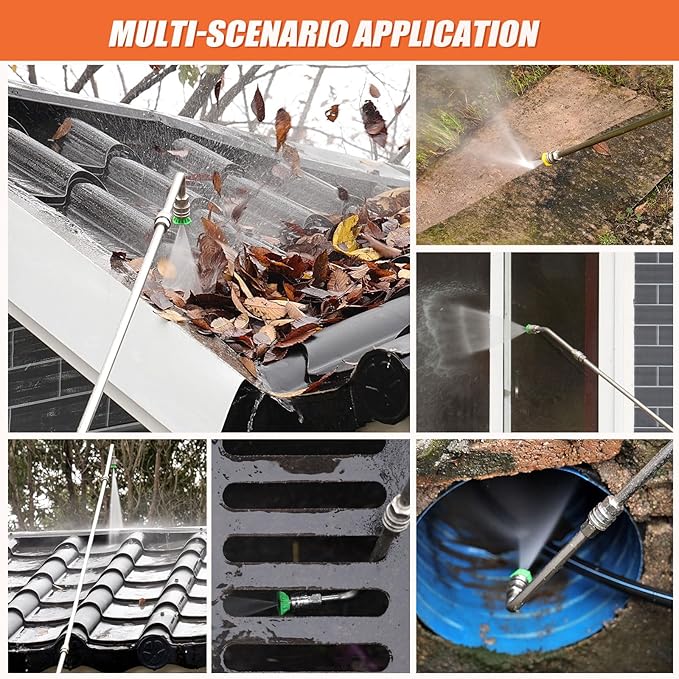 120" Gutter Cleaning Tools From the Ground, Pressure Washer Extension Wand with 5 Power Washer Nozzle Tips Max 4000 PSI 360° Rotating Spray Turbo Nozzle Pressure Washer