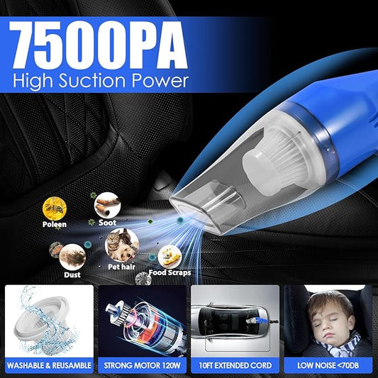 Viewsun 18PCS Car Cleaning Kit, Car Interior Detailing Kit with Blue High Power Handheld Vacuum, Detailing Brush Set, Windshield Cleaner, Cleaning Gel, Complete Auto Accessories for Men, Women