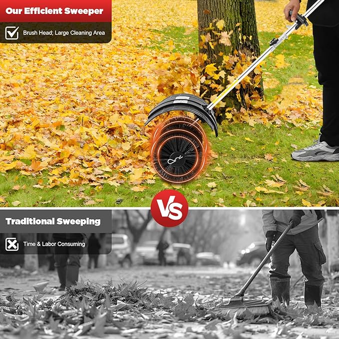 Sweeper Broom Gas Powered, 52CC 2.3HP 2-Stroke Handheld Sweeping Broom with Blower, Snow Driveway Turf Lawn Outdoor Artificial Brush Lawn Sweeper Cleaner Tool