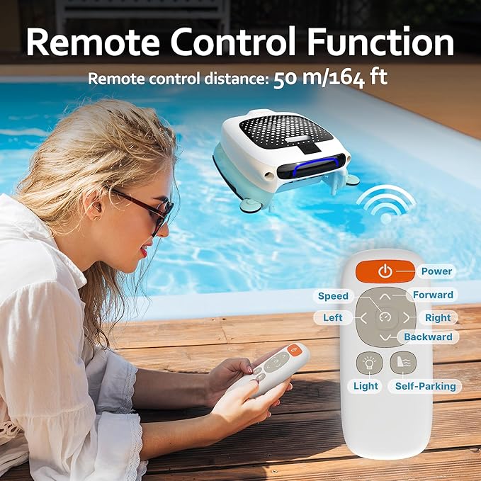 Pool Filter Surface Cleaner Robot with Remote Control, Smart Pool Skimmer Basket, Automatic Pool Vacuum Cleaner with Brushless Motors