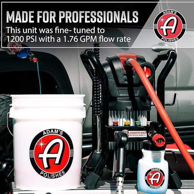 Adam's Pro Series Electric Pressure Washer 2.0 - Professional Powerful Detailing Car Washing Pressure Sprayer That Includes Snub Nose, Wall Mount & Pressure Washer Tips | 1200 PSI & 1.76 Operating GPM