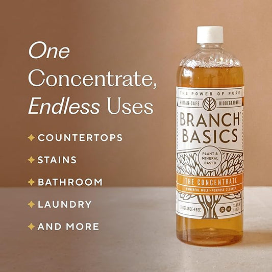 Branch Basics Premium Starter Kit: All Purpose Cleaner, Glass, and Bathroom Cleaner plus our Foaming Wash, and Laundry Bottle (3 Plastic Spray Bottles + Concentrate) Fragrance-Free
