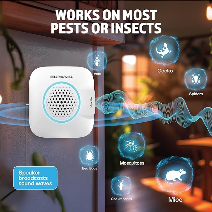Bell+Howell Upgraded 2025 Ultrasonic Pest Repeller Indoor 6 Pk, Mice Repellent Indoor Home Kit, DIY Pest Control at Home, Plug in Spider Repellent, Rodent Repellent, Bug, Insect, Family & Pet Safe