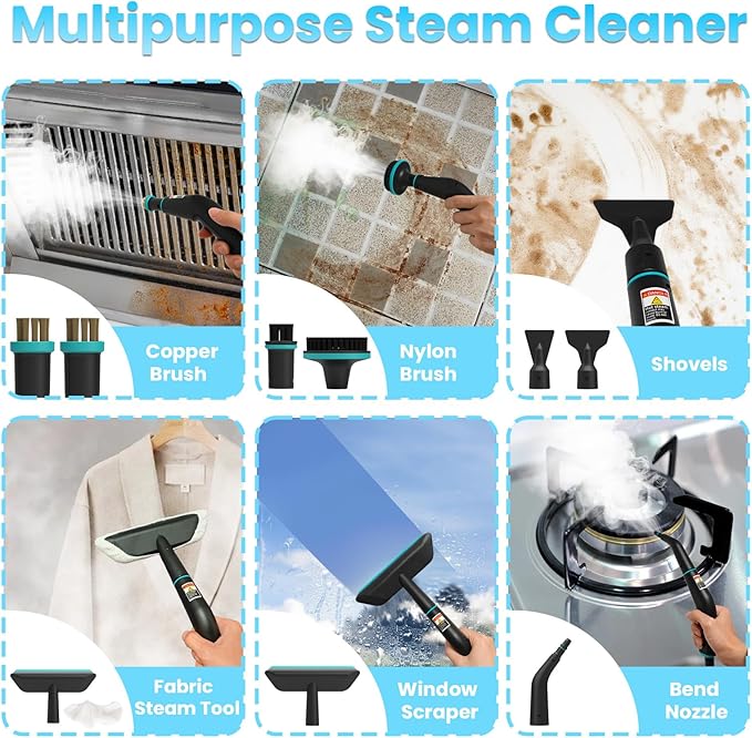 Handle Steam Cleaner, 2500W Steam Cleaner for Home, 3-Level Adjustable Handle,15s Heat-Up, Portable Steamer for Cleaning Car, Dirt, Grout, Couch, Furniture, Grease,Tile