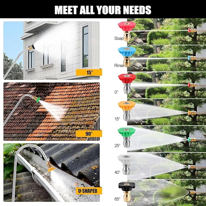 24FT Telescoping Power Washer Extension Wand, Gutter Cleaning Tools with Brush Head, 4 Adapters, 7 Spray Nozzles, Upgraded Support Belt, Pressure Washer Wand Extension for Wall Roof Gutter