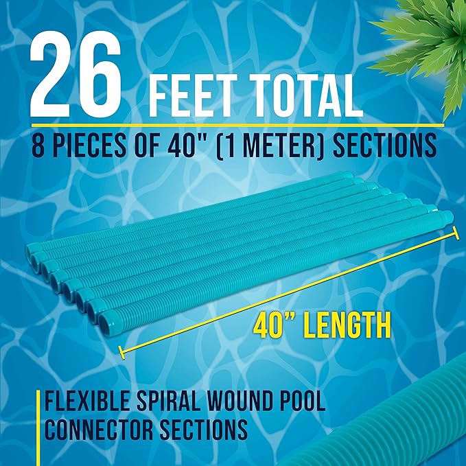U.S. Pool Supply Pool Vacuum Hose, 8 Piece Pool Hose Set - 40" Teal Flexible Spiral Wound Connector Sections with 1.5" Male & Female Cuff Ends, Replacement Fits Most Inground Automatic Cleaner Brands