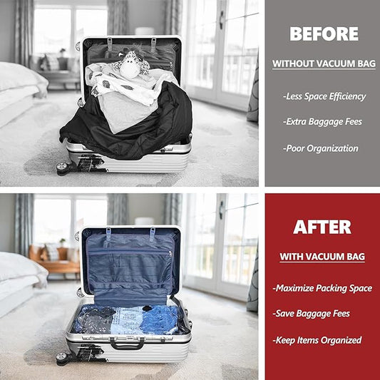 Vacuum Bags for Travel with Rechargeable Pump, 10 Medium Compression Packing Seal Bags for Luggage Suitcase, Space Saver for Clothing and Clothes Storage Travel