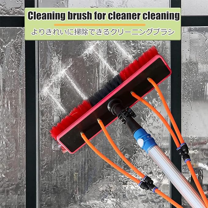 Window Cleaning Brush Cleaner for Solar Panels High Altitude Cleaning Brush High Reach Window Cleaner Tool for Cleaning Roof，Water Powered(35cm/13.8in,12m/39.3ft)