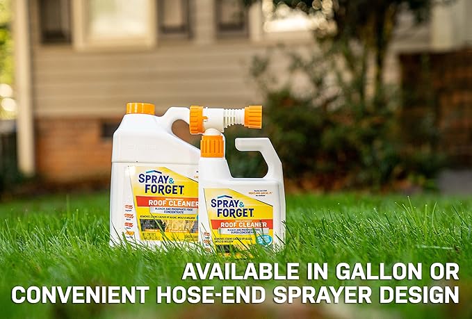 Spray & Forget Super Concentrated Revolutionary Roof Cleaner, 1 Qt. Hose-End Bottle - Cleans Algae, Mold & Mildew Stains, Use on Asphalt, Wood, Slate, Clay & Tile Shingles, Yellow (SF150)