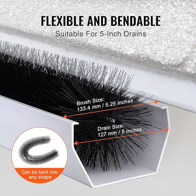 Happybuy Gutter Brush 60ft Length 5.25in Diameter Gutter Cleaning Tool Leaf Guard for 5-Inch Gutters, Roof Debris Clearance, 20 Pack, Durable PP & Galvanized Steel