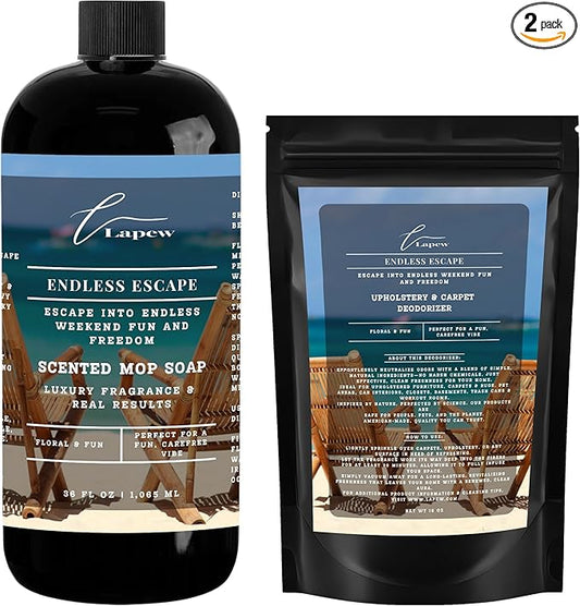 Lapew Endless Escape Scented Cleaning Bundle | Carpet Deodorizer Powder (16 oz) & Mop Soap Concentrate (36 oz) | Pet-Friendly Odor Eliminator