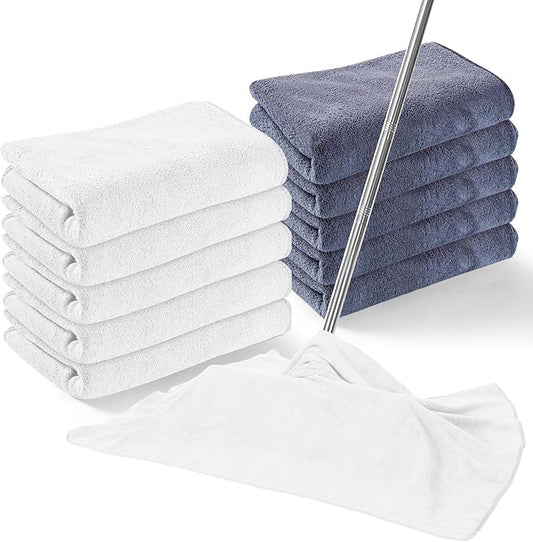 10 Pcs Extra Large Microfiber Cleaning Cloth 30" x 20" Large Floor Microfiber Towel Reusable Washable Free Lint Free Cloth Rag for Squeegee Mop Floor Window Housekeeping (White, Gray)
