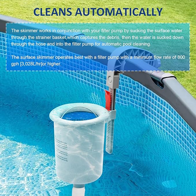 Above Ground Pool Surface Skimmer with Detachable Skimmer Basket, Auto Pool Skimmer Floating Pool Filter, Wall Mount Surface Skimmer fo Inflatable Collars, Metal Frame & Tubular Pools