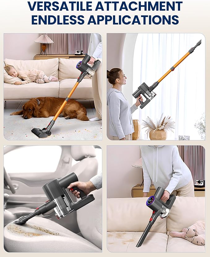 Cordless Vacuum Cleaner, 500W/45KPA/40Mins Lightweight Stick Vacuum for Home, LED Display and Green Headlights, 6-Stages Filtration, Self-Standing Vacuum for Hard Floor, Carpet