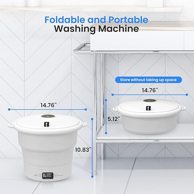 SereneLife PUCWM44.5 Portable Mini Washing Machine – Folding Bucket Washer for Clothes & Laundry – Lightweight, Compact & Easy to Carry for Camping, RV, Travel, Apartments & Small Spaces (Off White)