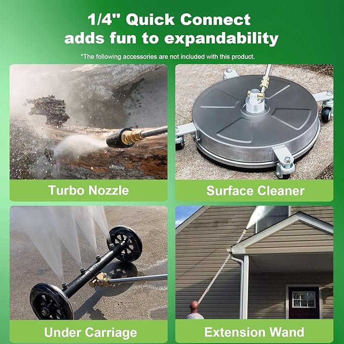 Commowner𝟓𝟎𝟎𝟎𝐏𝐒𝐈 𝐏𝐫𝐞𝐬𝐬*𝐮𝐫𝐞 𝐂𝐥𝐞𝐚*𝐧𝐞𝐫with 33ft Hose, Foam Cannon, 4 Tips, Green