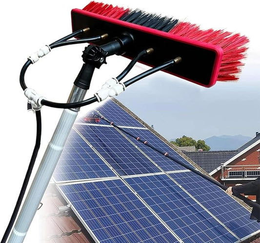 5m Telescopic Window Cleaning Pole with Water Fed Brush Ideal for Conservatory Roof Photovoltaic Panel and Solar Panel Cleaning Extendable Roof Cleaning Tools for Cleaner, 30cm Brush-6m silver pole
