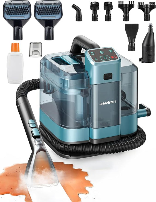 Steam Carpet Cleaner Machine with Hot/Cold Water & Steam Wash, Multifunctional Spot Cleaner, 20Kpa Powerful Suction, 300 ML Cleaning Solution for Carpet, Upholstery, Sofa, Pet Stains, Car