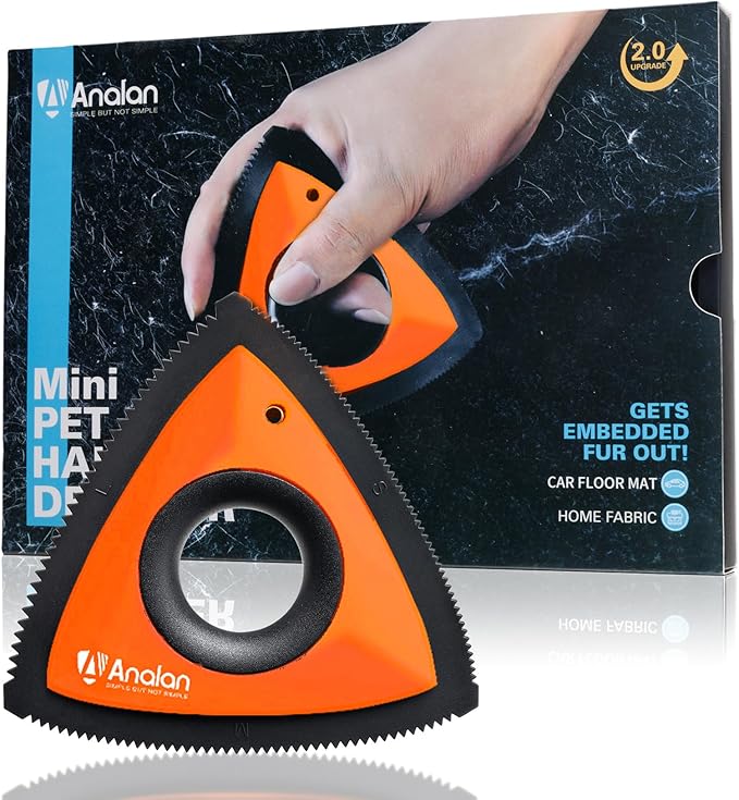 Analan Mini Pet Hair Remover for Car Detailing Dog Hair Tool Brush(Orange) | Deep Cleaning, Reusable Rubber, Gentle on Fabrics, Triangle Design For Car Interiors, Couch, Rugs, Carpet, Mats & Furniture by ANALAN