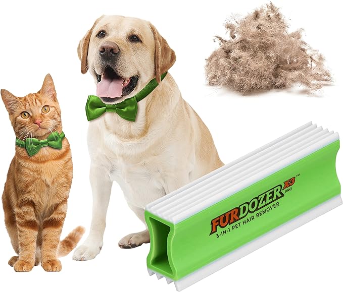 FurDozer Pet Hair Remover & Auto Detailing Tools - Cat & Dog Hair Remover for Carpets, Car Interiors, Couches, Bedding, & Pet Furniture (Green, X3 PRO - 5" Long) by NeaterPetBrands