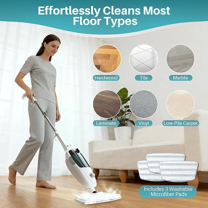 JOYMOOP Steam Mop & Handheld Steam Cleaner, 1100W Electric Steam Cleaner for Home, Fast Heat 20s, Adjustable Steam, Detachable Water Tank, 11 Accessories for Floors, Windows, Clothes
