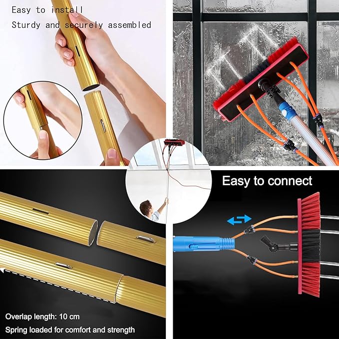 Water Fed Pole Kit with Telescopic Brush 14m/46FT Window Cleaning Pole for Home and Commercial Use Includes Car Wash Brush and 20m Water Supply Hose Ideal for Solar Panel