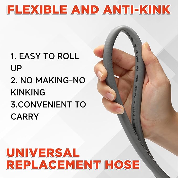 RIDGE WASHER Pressure Washer Hose 100FT, 1/4 Inch Power Washer Hose with M22 14 Fitting, Kink Resistant Hoses Replacement’s Applied for Most Pressure Washer Accessories, 3600 PSI