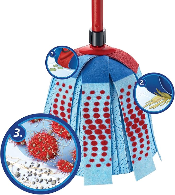 Vileda SuperMocio 3 Action XL Mop and Bucket Set with Extra Refill, Blue,Red