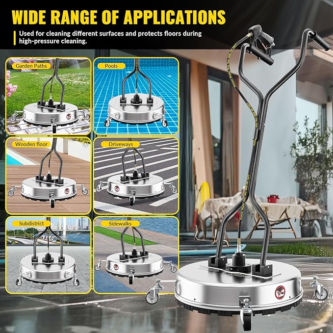 20 Inch Pressure Washer Surface Cleaner with 4 Wheels,Dual Handle,Stainless Steel Housing,4500 PSI Power Washer Accessory for Concrete, Patio, Sidewalk, Deck, Driveways and Daily Washing