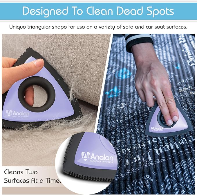 Analan Mini Pet Hair Remover for Car Detailing Dog Hair Tool Brush(Purple) | Deep Cleaning, Reusable Rubber, Gentle on Fabrics, Triangle Design For Car Interiors, Couch, Rugs, Carpet, Mats & Furniture - Image 3