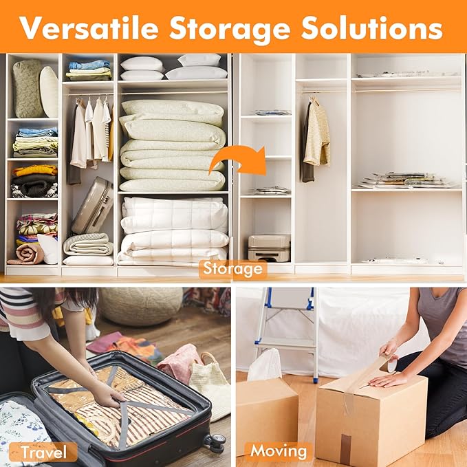 GONGSHI Vacuum Storage Bags, Space Saver Seal Bags For Clothing, Travel Luggage,Blankets, Comforters, Pillows, Clothes Storage.12 Combo