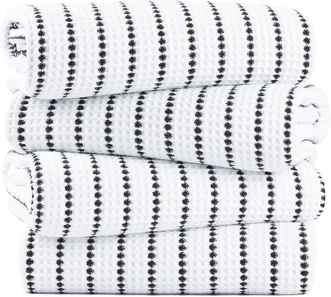 POLYTE 430 GSM Microfiber Oversize Quick Dry Lint Free Bath Towel, 60 x 30 in, 4 Pack (Waffle Weave)