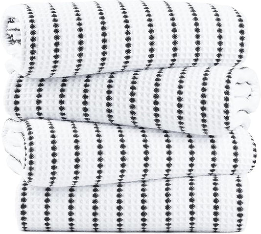POLYTE 430 GSM Microfiber Oversize Quick Dry Lint Free Bath Towel, 60 x 30 in, 4 Pack (Waffle Weave)