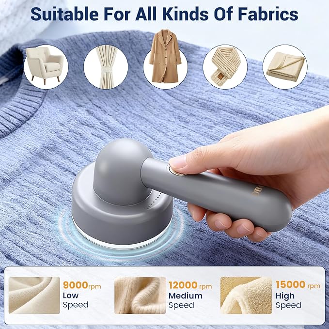 DBC Fabric Shaver Lint Remover for Clothes, Sweaters, Couch & Furniture | 6-Leaf Blade, 3 Speeds, 2H Runtime, Portable Design Perfect for Travel, Includes 2 Extra Blades, Grey - Image 7