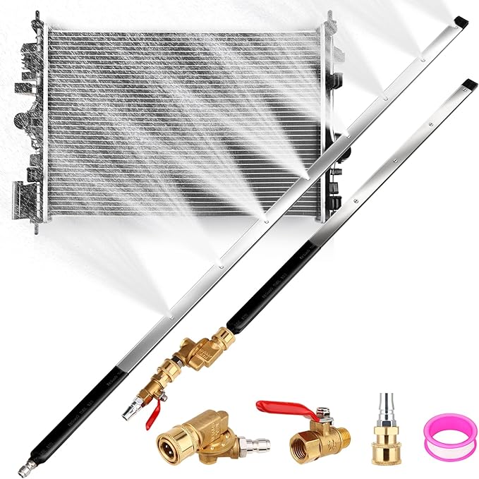 48" and 24" Radiator Cleaning Wand Set, 8 Nozzle Tips Pressure Washer Wand with Adapter Set, Water Air Cleaning Wands for Cars, Trucks, Trailers, Heavy Machinery