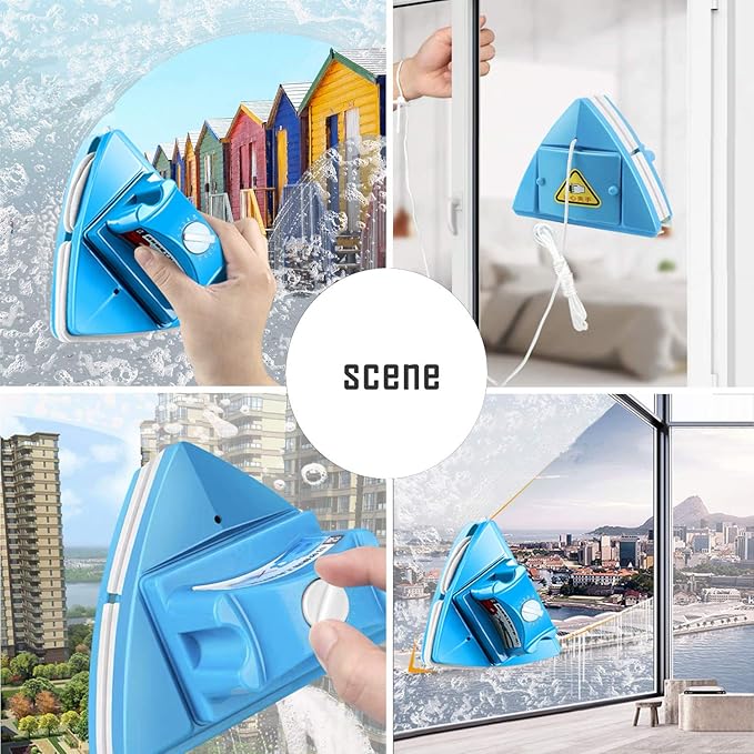Double-sided Window Cleaner Glass Wiper Magnetic Cleaning Tools, 5-Gears Adjustable Magnetic Glider Washing Brush Tools, for High-Rise Double Car Glazed Windows Thickness 0.3"-1.2" (Blue)