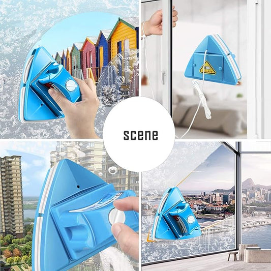Double-sided Window Cleaner Glass Wiper Magnetic Cleaning Tools, 5-Gears Adjustable Magnetic Glider Washing Brush Tools, for High-Rise Double Car Glazed Windows Thickness 0.3"-1.2" (Blue)