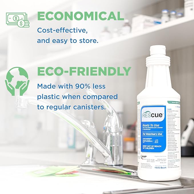 REScue One-Step Ready-to-Use Disinfectant Cleaner & Deodorizer ?€? For Veterinary Use, Animal Shelters, Pet Foster Homes, Kennels, Litter Box ?€? 32 Ounce RTU (Spray Nozzle NOT Included)