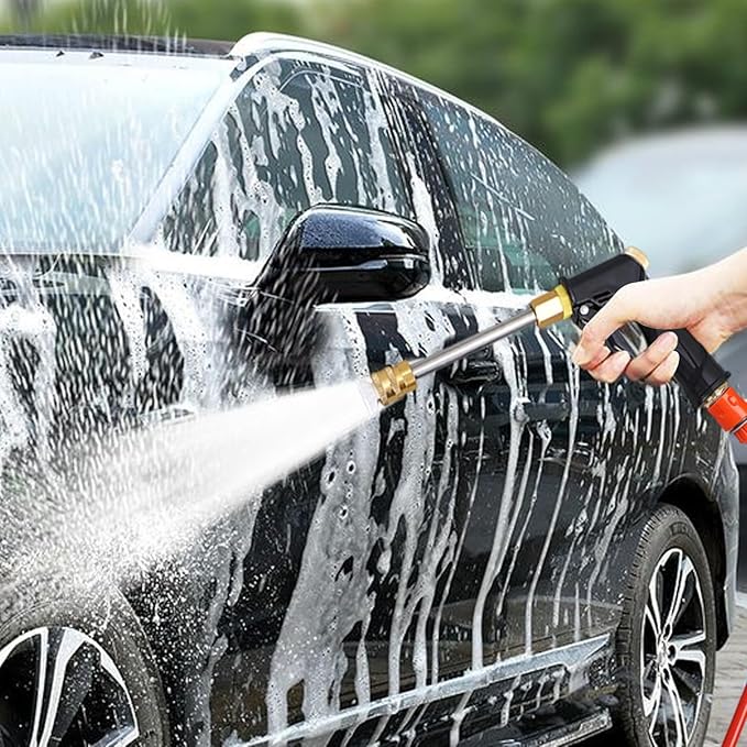 Hose Pressure Nozzle - Power Spray, jat Wash guun | High Flow Cleaning Tool with Pump Hose Bottle for Car Wash Pet Bath Outdoor Yard Patio Deck Plants Rinse Window Driveway Lawn Irrigation Aid