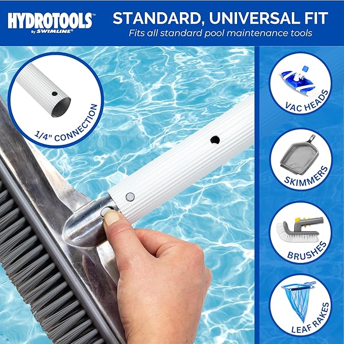 SWIMLINE HYDROTOOLS 8360 2-Piece Telescopic Pole 6 To 12 Feet Adjustable Telepole Swimming Pool Cleaning Skimmer Nets Vacuum Heads & Brushes Premium Fluted Anodized Aluminum W/ Strong Grip & Lock
