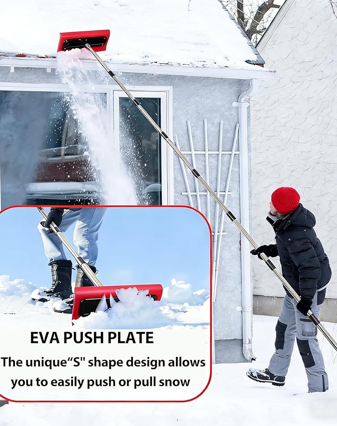 Roof Rake for Snow, Snow Roof Rakes Removal Tool Shovel for House , Adjustable Telescoping Plate Stainless Steel Telescopic Pole for Roof Car Outdoor Snow Cleaning (78.7in)