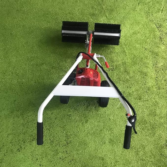 Handheld Sweeper 43CC 2 Stroke Gasoline Power Sweeper Outdoor Sweeping Broom 1.7HP Walk Behind Sweeper Cleaner Turf Lawns Driveway Grass Sweeping Cleaning Tool