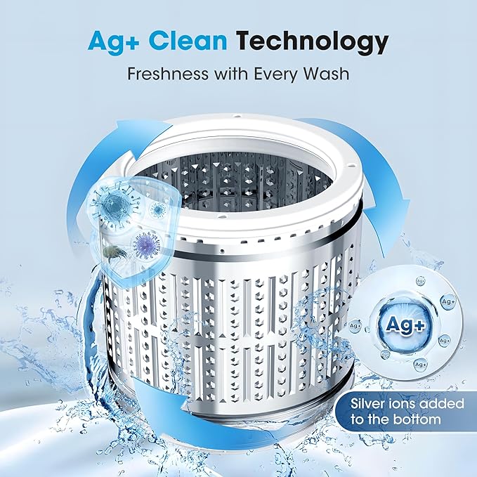 Portable Washing Machine -Compact Home Laundry Washer for Apartmentl, Top Load, Full Automatic, Small Clothes Washer with Drain Pump for Bathroom, Dorms,RVs,White